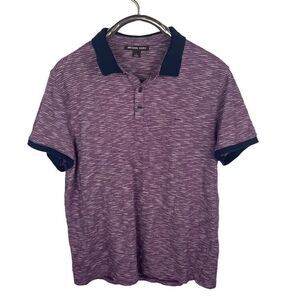Michael Kors‎ Purple Striped Navy Polo Button Up Shirt Size Large